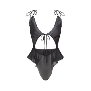 BB1. NWT SKIMS ROMANCE TIE FRONT TEDDY IN ONYX MULTI